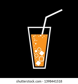 Vector image of cold drink with ice in glass. Soda or juice Icon