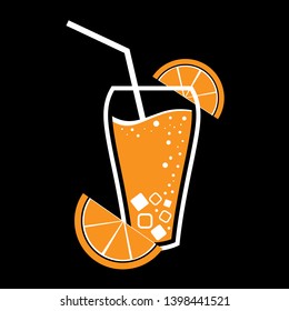 Vector image of cold drink with ice in glass. Soda or juice Icon