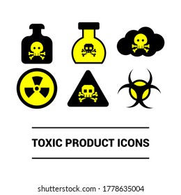 Vector image. Collection of dangerous product icons. Image of toxic product, danger, warning.