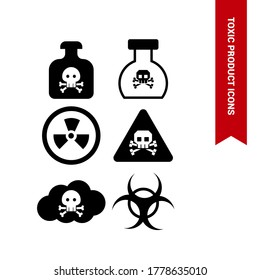 Vector image. Collection of dangerous product icons. Image of toxic product, danger, warning.