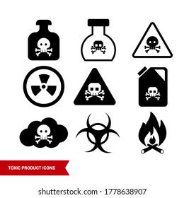 Vector image. Collection of dangerous product icons. Image of toxic product, danger, warning.
