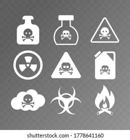 Vector image. Collection of dangerous product icons. Image of toxic product, danger, warning.