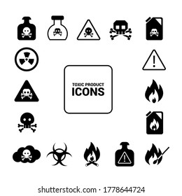 Vector image. Collection of dangerous product icons. Image of toxic product, danger, warning.