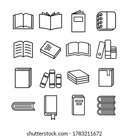 Vector image. Collection of different book icons. Line icons. 