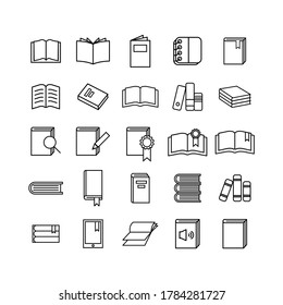 Vector image. Collection of different book icons. Line icons. 