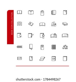 Vector image. Collection of different book icons. Line icons. 