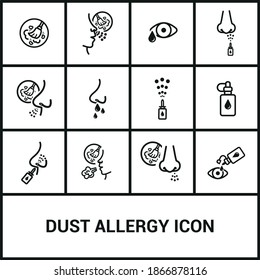 Vector image. Collection of different dust allergy icons.
