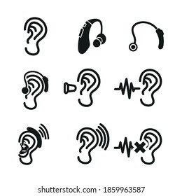 Vector image. Collection of different ears icons. Image of ear care.