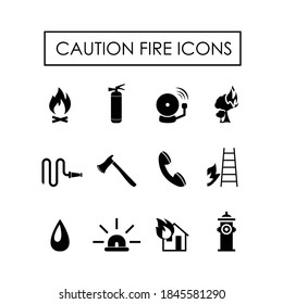 Vector image. Collection of different fire and fire emergency icons.