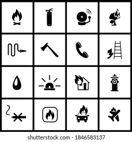 Vector image. Collection of different fire and fire emergency icons.