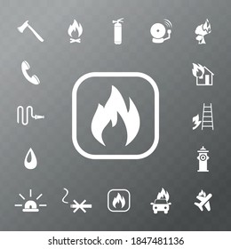 Vector image. Collection of different fire icons. Preventive measures.