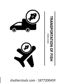 Vector image. Collection of different fish transport icons.