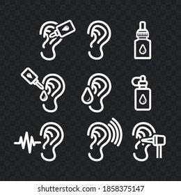 Vector image. Collection of different sound and ear care icons.