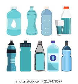 vector image of a collection of drinking water bottles with various types