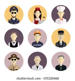 Vector image of collection of flat icons with professions