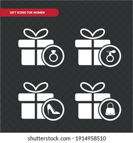 Vector image. Collection of gift icons with objects inside. Gifts for women.