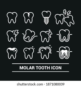 Vector image. Collection of grinding wheels icons. Image of toothache, dental implant and cavities.