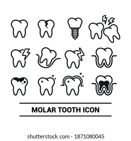 Vector image. Collection of grinding wheels icons. Image of toothache, dental implant and cavities.