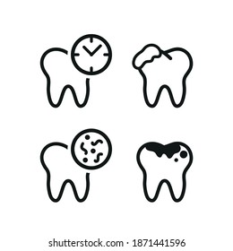 Vector image. Collection of grinding wheels icons. Image of cavities, molar implant and toothache.