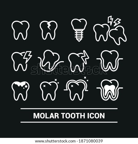 Vector image. Collection of grinding wheels icons. Image of toothache, dental implant and cavities.