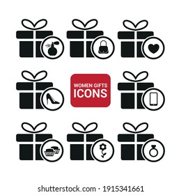 Imagen vectorial. Colección de íconos de regalos para mujeres.