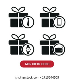 Imagen vectorial. Colección de íconos de regalos para hombres.