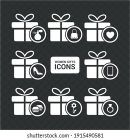 Vector image. Collection of icons of gifts for women.