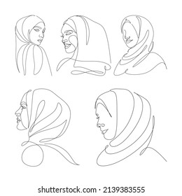 Vector image of a collection of Muslim women's hijab styles on a white background