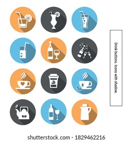 Vector image. Collection of nice buttons of different drinks.