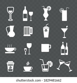 Vector image. Collection of nice buttons of different drinks.
