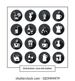 Vector image. Collection of nice buttons of different drinks.