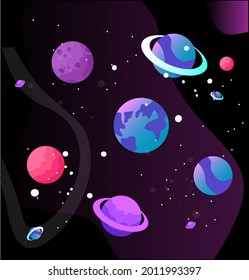 Vector image of a collection of planets in outer space