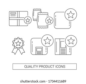 Imagen vectorial. Colección de iconos de productos de calidad. Iconos de línea básicos.