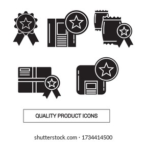 Imagen vectorial. Colección de iconos de productos de calidad. Iconos sólidos básicos.