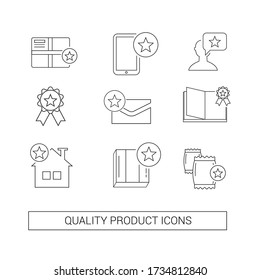 Vector-Bild. Sammlung hochwertiger Produktsymbole. Grundlegende Zeilensymbole.