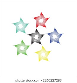 Vector image of a collection of stars, multicolored, white background.