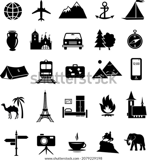 Vector image\
collection of travel black\
icons