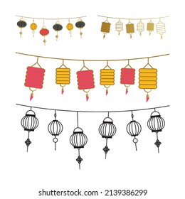 vector image of a collection of typical asian lanterns