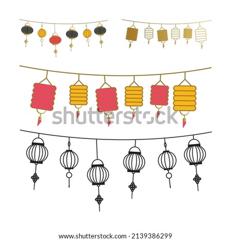 vector image of a collection of typical asian lanterns