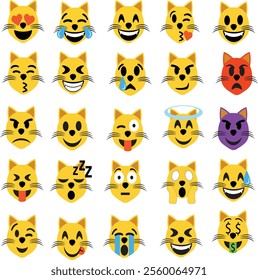 Vector image collection of various cat facial expressions.