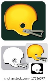 Vector image (color, b&w and icon/symbol) of a classic American football helmet.