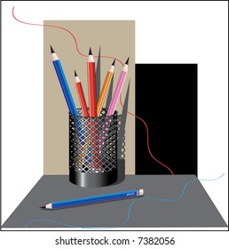 The vector image of color pencils