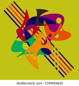 Vector image. Colored abstract figures on a yellow background