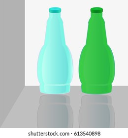 vector image colored bottles on a windowsill