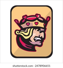 Vector image of colored illustration of king of hearts type card face icon