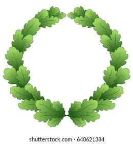 Vector image of a colored oak round green wreath. Isolated image on white background. A symbol of glory, honor, victory, courage and faith.