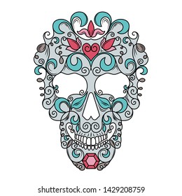 Vector image of a colored skull on a white background.