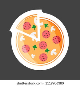 Vector image colored sticker  pizza. Fast Food. Pizza's slice. Layers grouped for easy editing illustration. For your design.