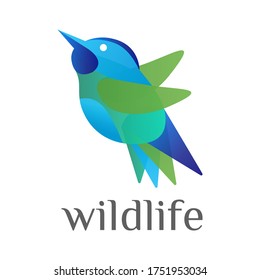 Vector image of a colorful abstract bird with wings spread in flight. Logo template, icon, badge, trendy identity for modern business.