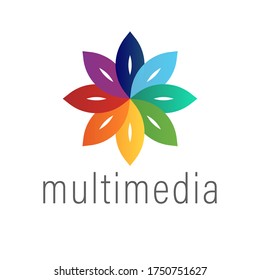 Vector image of a colorful flower. Abstract logo template for media, digital, business, beauty, wellness, yoga, spa, fashion, children’s industry, new creative projects, marketing and advertising, web